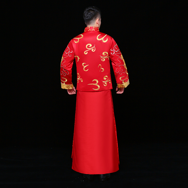 雙龍刺繡男士中式禮服，時(shí)尚中國(guó)風(fēng)新郎禮服