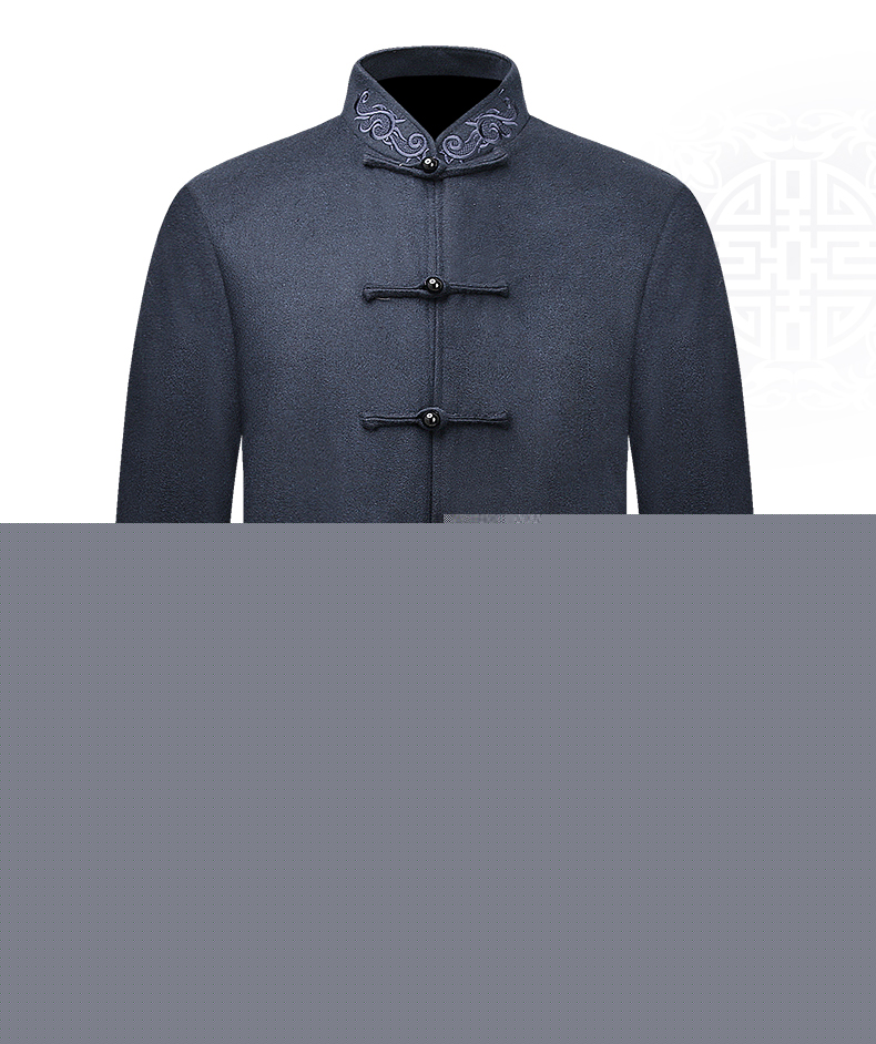 羊毛呢簡(jiǎn)約刺繡中山裝，中國風(fēng)秋冬外套
