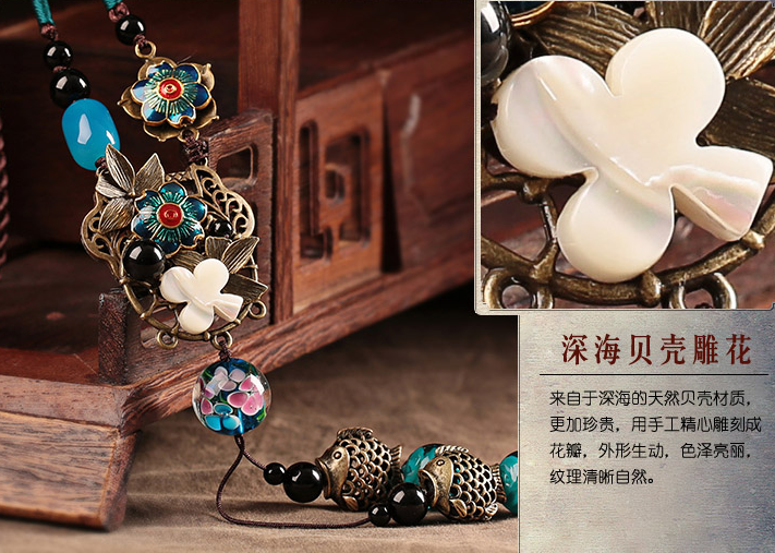疏影怡芳中國風(fēng)毛衣鏈復(fù)古藍(lán)色項鏈