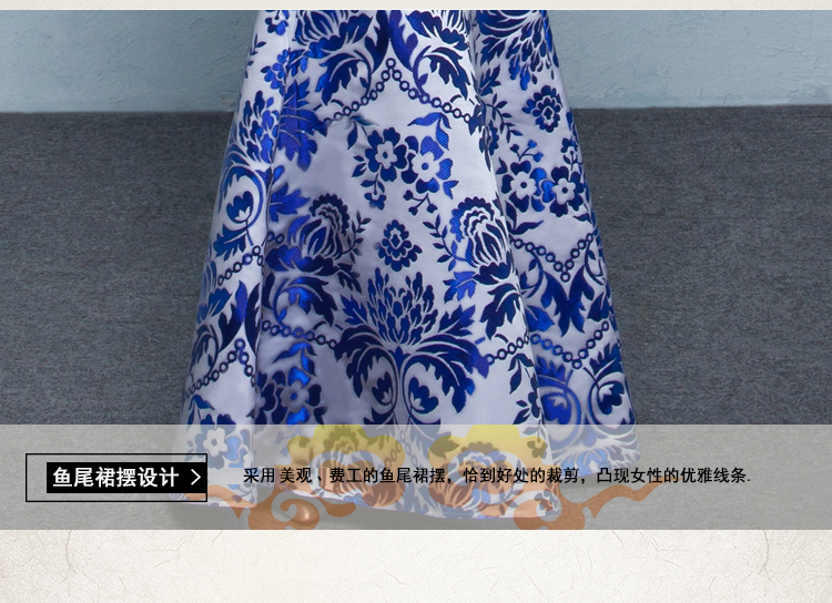 中式青花瓷旗袍禮服，時(shí)尚復(fù)古旗袍裙