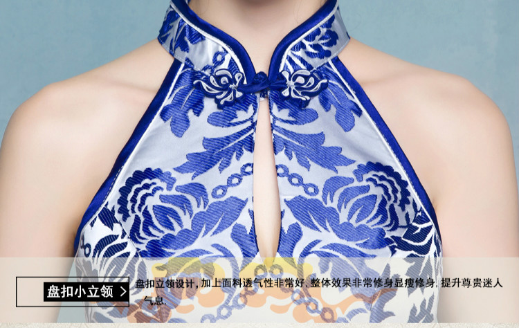 中式青花瓷旗袍禮服，時(shí)尚復(fù)古旗袍裙