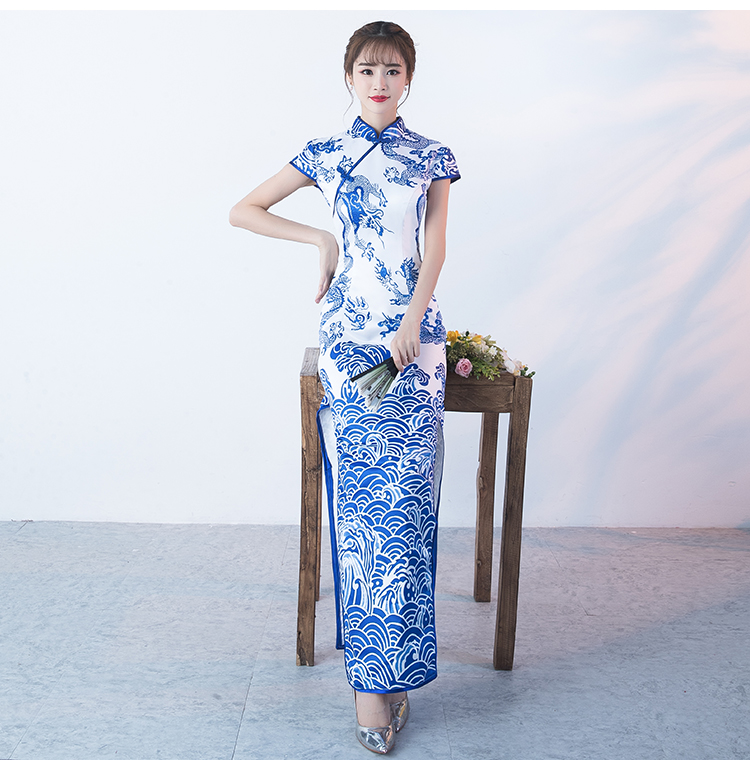 時尚青花瓷旗袍，復古優(yōu)雅旗袍裙