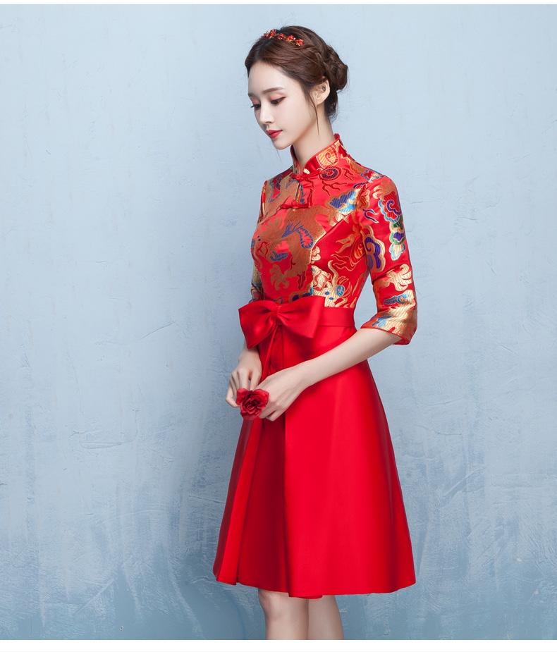 時(shí)尚典雅唯美中式禮服，短款奢華繡花禮服