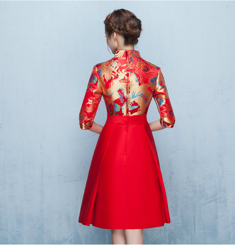 時(shí)尚典雅唯美中式禮服，短款奢華繡花禮服