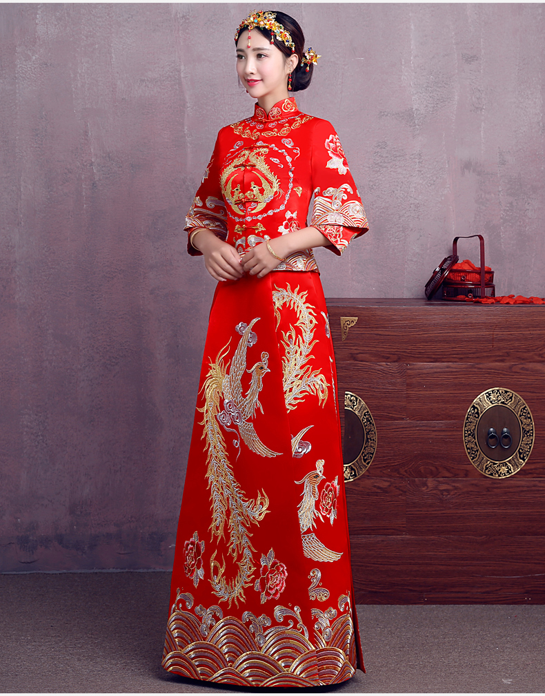 時尚中國風中式禮服，精美奢華刺繡新娘禮服