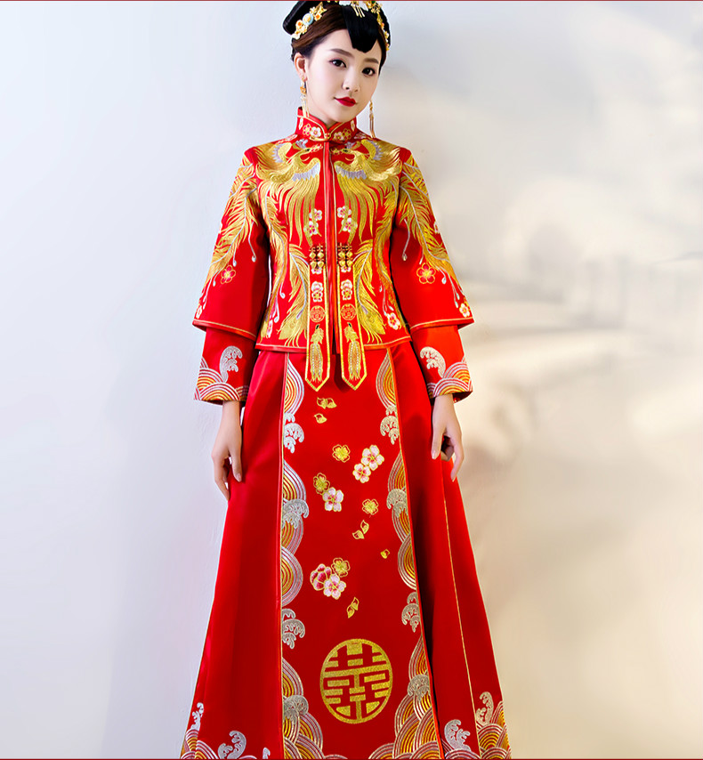 傳統(tǒng)中式禮服，紅色結(jié)婚新娘禮服