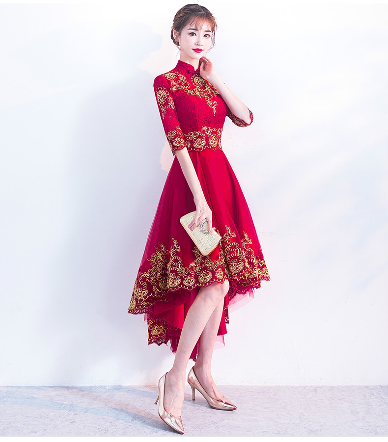 時尚傳統(tǒng)中式禮服，紅色新娘晚禮服