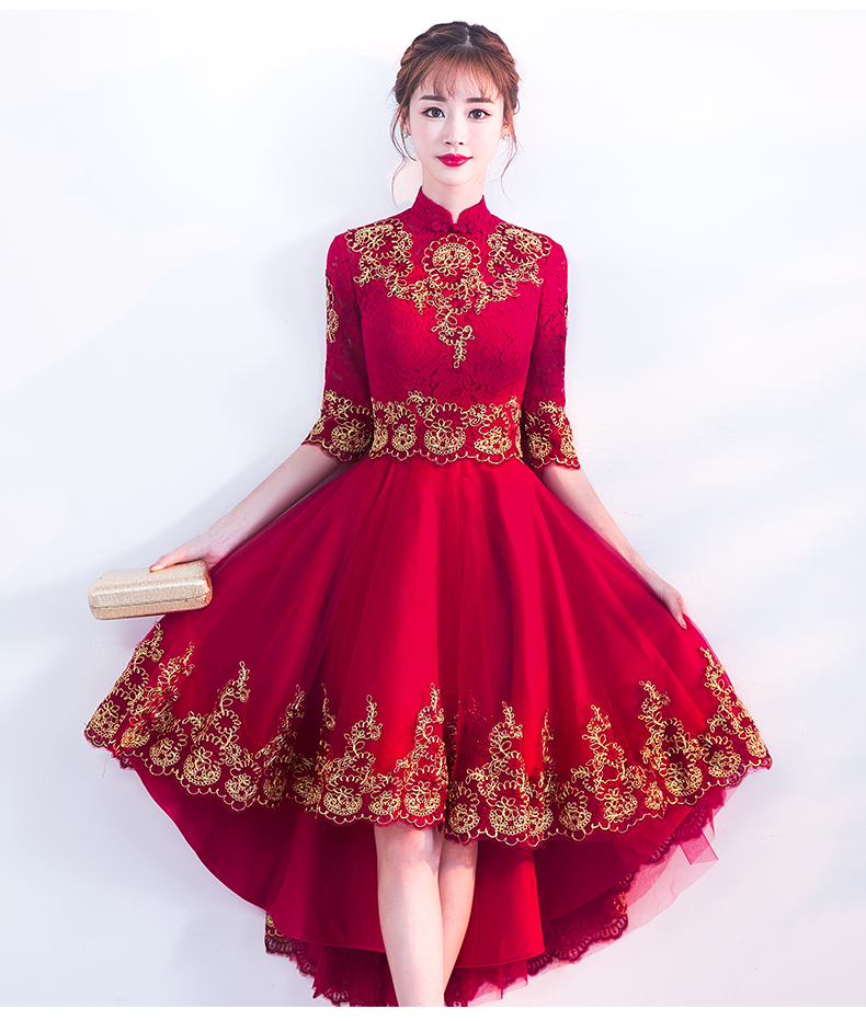 時尚傳統(tǒng)中式禮服，紅色新娘晚禮服