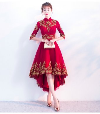 時(shí)尚傳統(tǒng)中式禮服，紅色新娘晚禮服