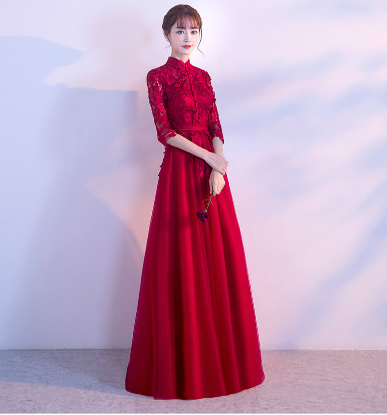 復(fù)古蕾絲中式禮服，優(yōu)雅時(shí)尚晚禮服