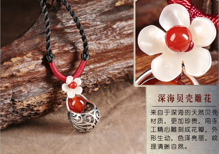 古銀紅瑪瑙貝殼雕花吊墜鎖骨鏈復(fù)古風(fēng)項鏈