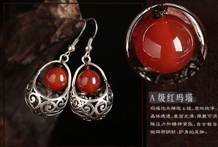 紅瑪瑙民族風(fēng)耳飾復(fù)古風(fēng)簡約時尚耳環(huán)