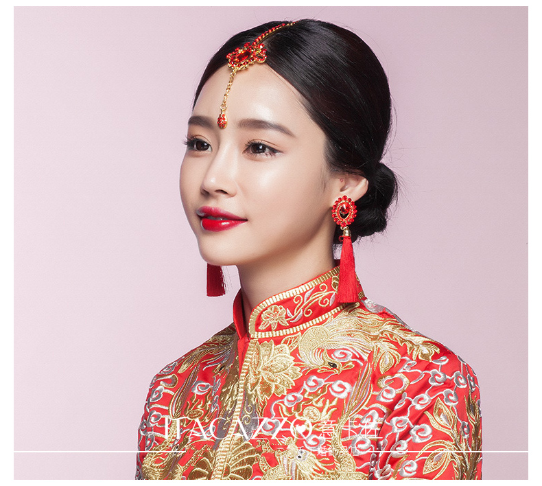 中國(guó)風(fēng)頭飾紅色眉心墜，古風(fēng)新娘妝額飾