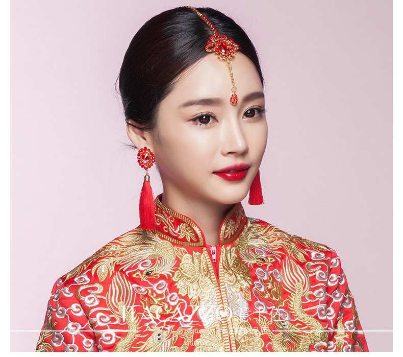 中國(guó)風(fēng)頭飾紅色眉心墜，古風(fēng)新娘妝額飾