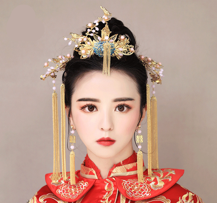 純手工精致金色流蘇發(fā)簪，新娘古風(fēng)頭飾