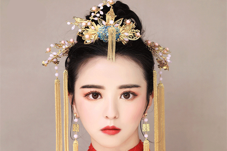 純手工精致金色流蘇發(fā)簪，新娘古風(fēng)頭飾