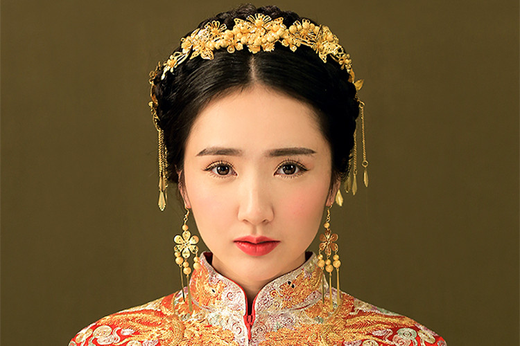 中式新娘步搖頭飾，金色古裝發(fā)飾套裝