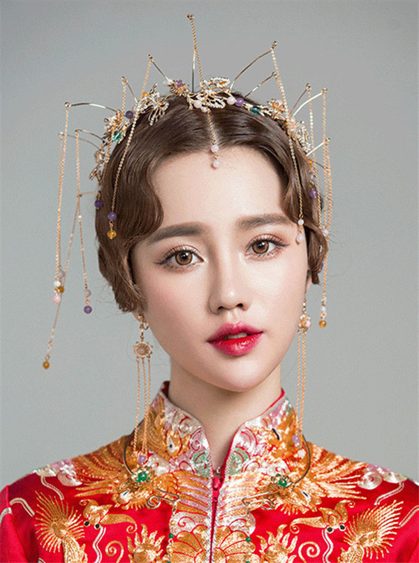 中式古典純手工發(fā)飾，婚禮頭飾蝴蝶彩珠