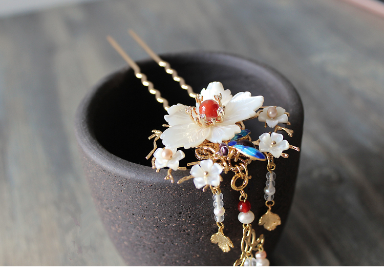 古典手工發(fā)簪，燒藍(lán)景泰藍(lán)帶流蘇發(fā)釵