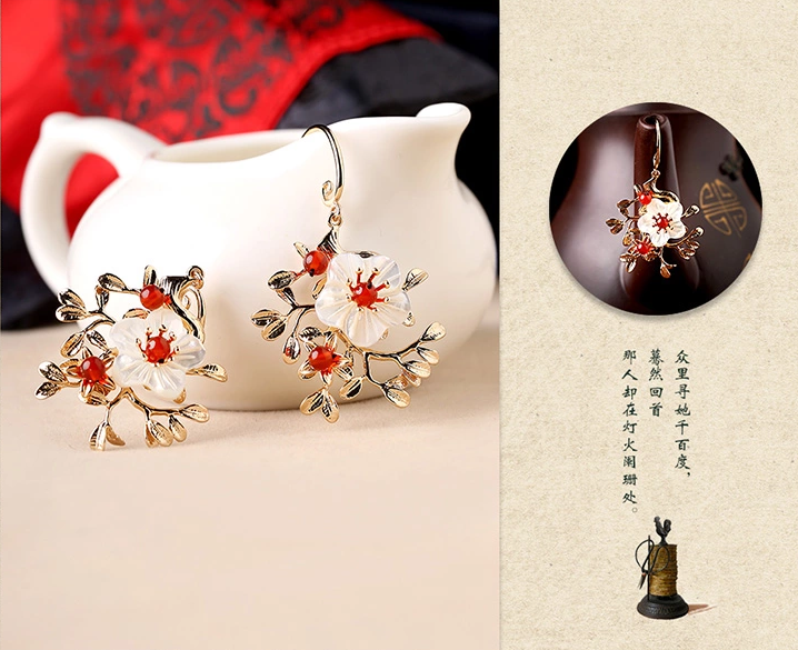 中國風復古氣質(zhì)花朵耳墜耳環(huán)飾品