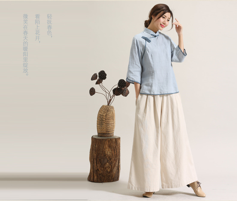 唐裝女夏盤(pán)扣禪意裝中式茶服