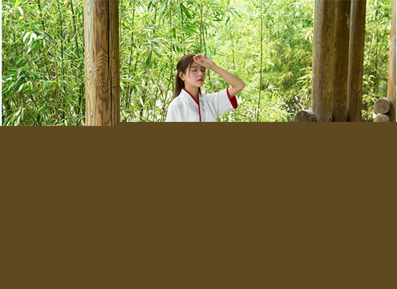 漢元素交領(lǐng)紅白拼接繡扇夏裝