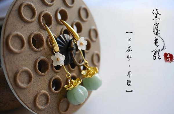 天然東陵玉耳墜 中國(guó)風(fēng)耳飾