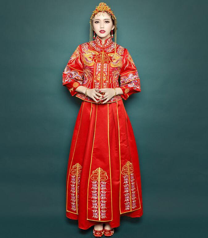 中國(guó)風(fēng)秀禾服刺繡裙褂中式禮服