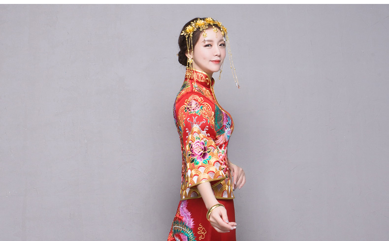 秀禾服新娘禮服嫁衣，中式結婚秀禾小拖尾喜服