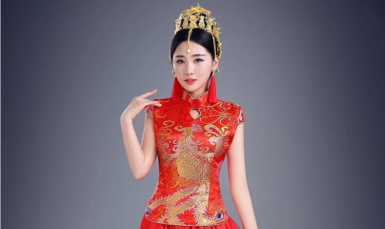 中式旗袍，敬酒服新娘旗袍