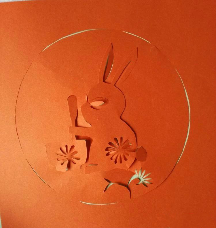 創(chuàng)意十足中秋玉兔剪紙，兔子鬧仲秋