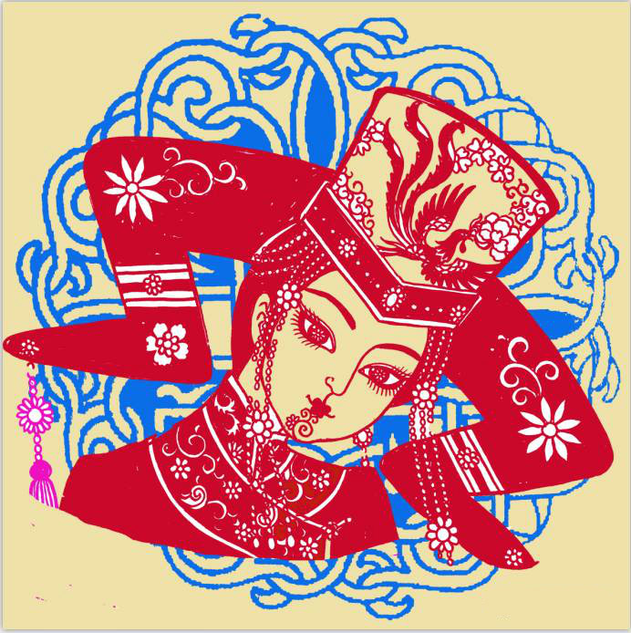 蒙古族美女剪紙，曹文峰剪紙作品欣賞