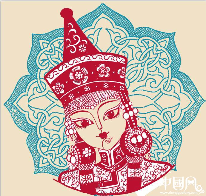 蒙古族美女剪紙，曹文峰剪紙作品欣賞