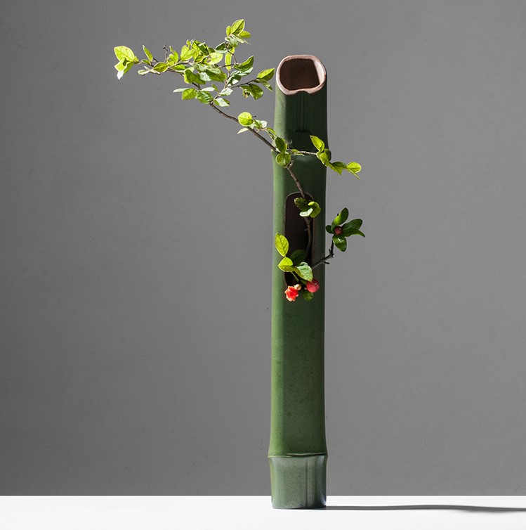 創(chuàng)意仿竹壁掛花器花藝，禪意中式插花