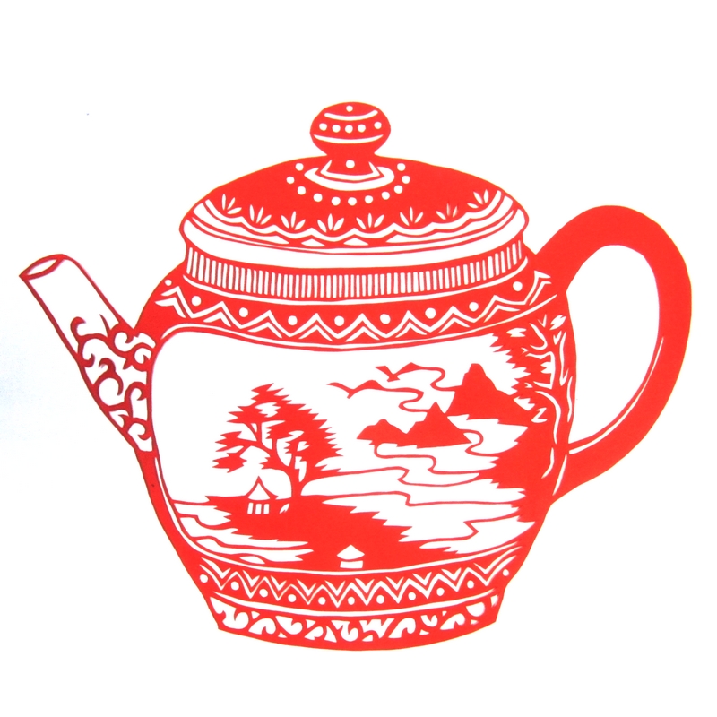 11款精美手工紅花瓷剪紙，茶壺剪紙工藝品