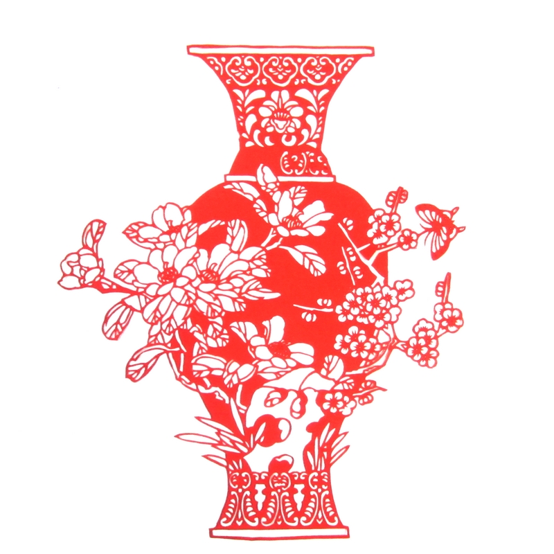 11款精美手工紅花瓷剪紙，茶壺剪紙工藝品