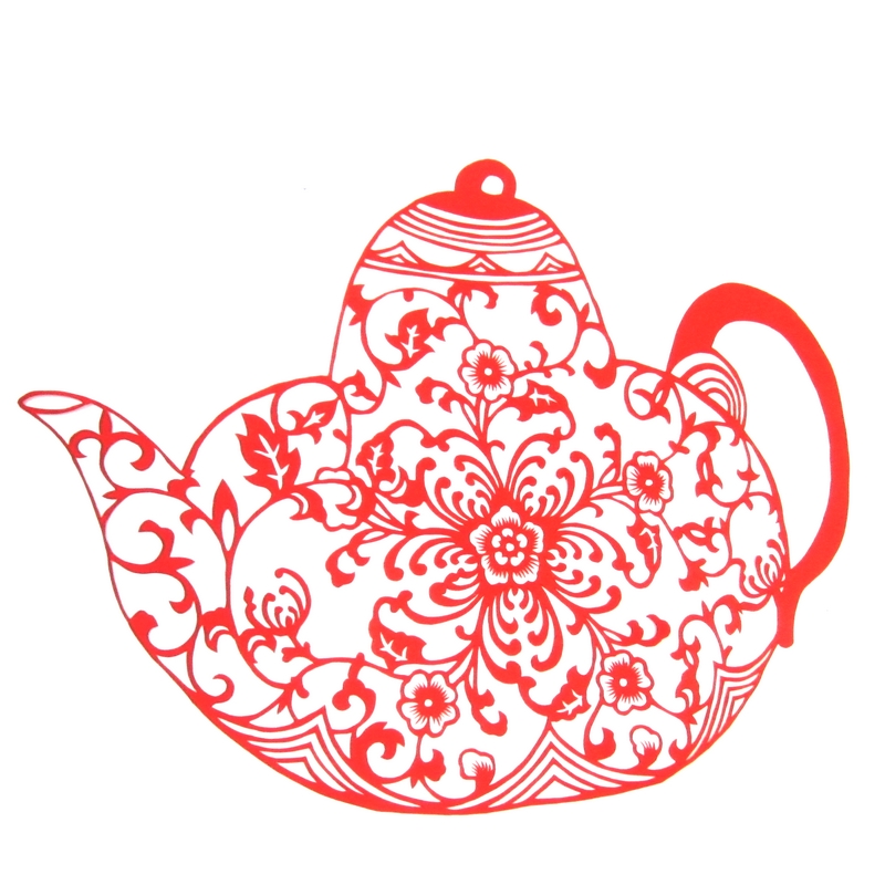 11款精美手工紅花瓷剪紙，茶壺剪紙工藝品