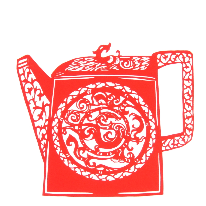 11款精美手工紅花瓷剪紙，茶壺剪紙工藝品