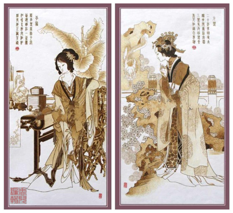 紅樓夢(mèng)金陵十二釵絲絹烙畫(huà)作品