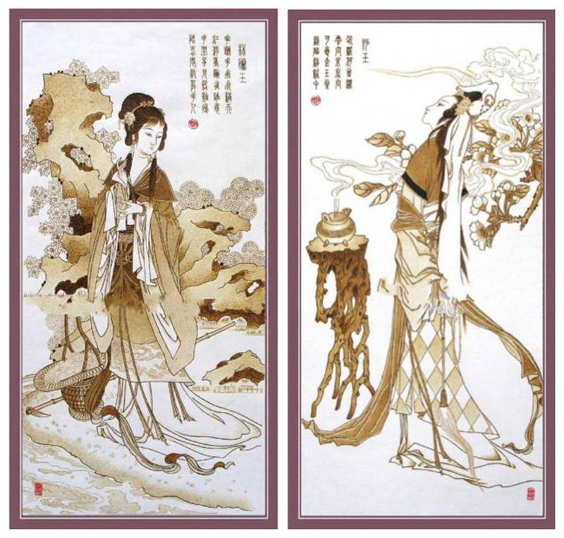 紅樓夢(mèng)金陵十二釵絲絹烙畫(huà)作品