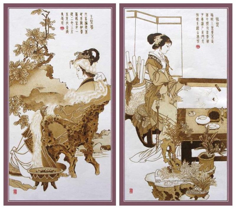 紅樓夢(mèng)金陵十二釵絲絹烙畫(huà)作品