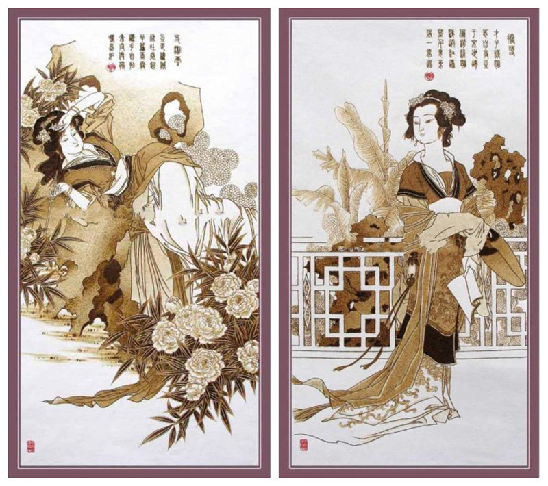 紅樓夢(mèng)金陵十二釵絲絹烙畫(huà)作品
