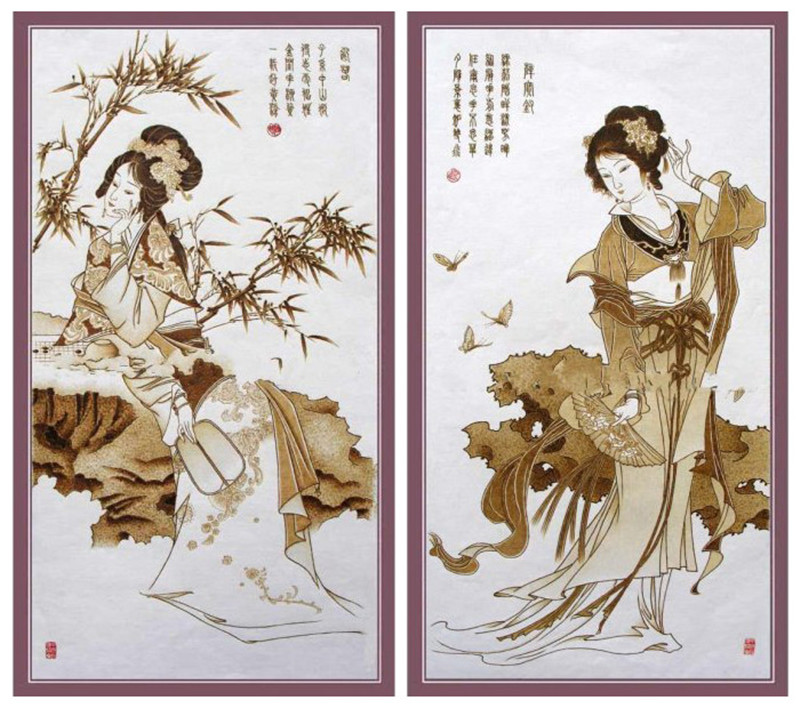 紅樓夢(mèng)金陵十二釵絲絹烙畫(huà)作品