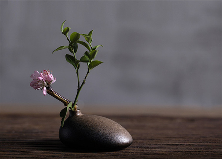 陶瓷花瓶桌面迷你小花插，中式禪意花插三石圖