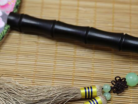 雙面真絲手工刺繡團(tuán)扇，古典黑檀木宮扇子