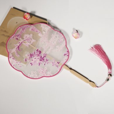 唯美粉色小清新團扇，花信復(fù)古古典扇子