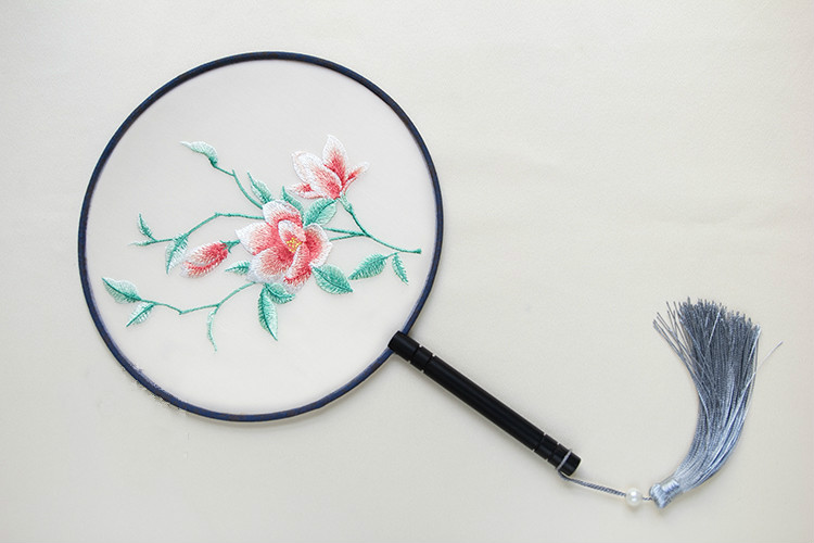 古典茉莉花刺繡團扇，復古繡花宮扇工藝扇子