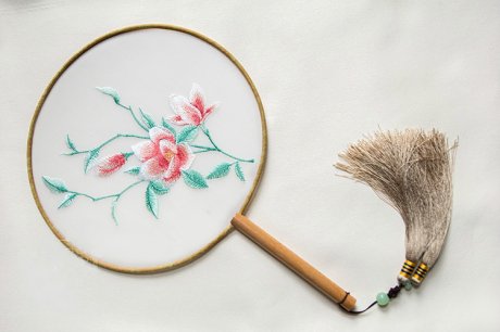 古典茉莉花刺繡團扇，復古繡花宮扇工藝扇子