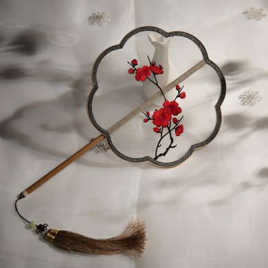 五款中國(guó)風(fēng)刺繡團(tuán)扇，蘇繡繡花宮扇扇子