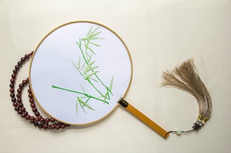 高風(fēng)亮節(jié)竹子刺繡團(tuán)扇，古典繡花宮扇工藝扇子